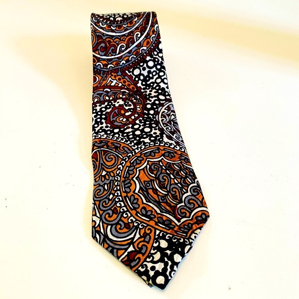Vintage Phineas Creed Silk Necktie, 1960s / 1970s Geometric Paisley Design Tie